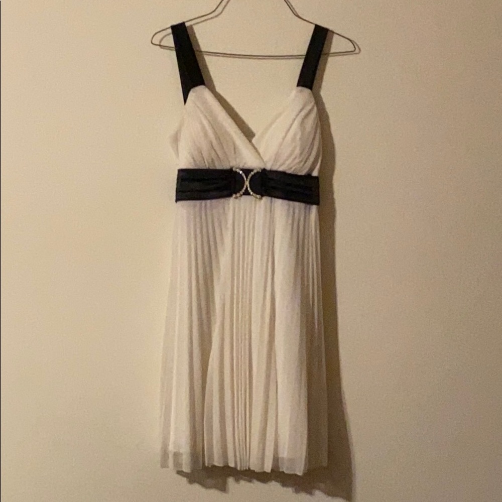 White Dress with Black Ribbon and crystal design